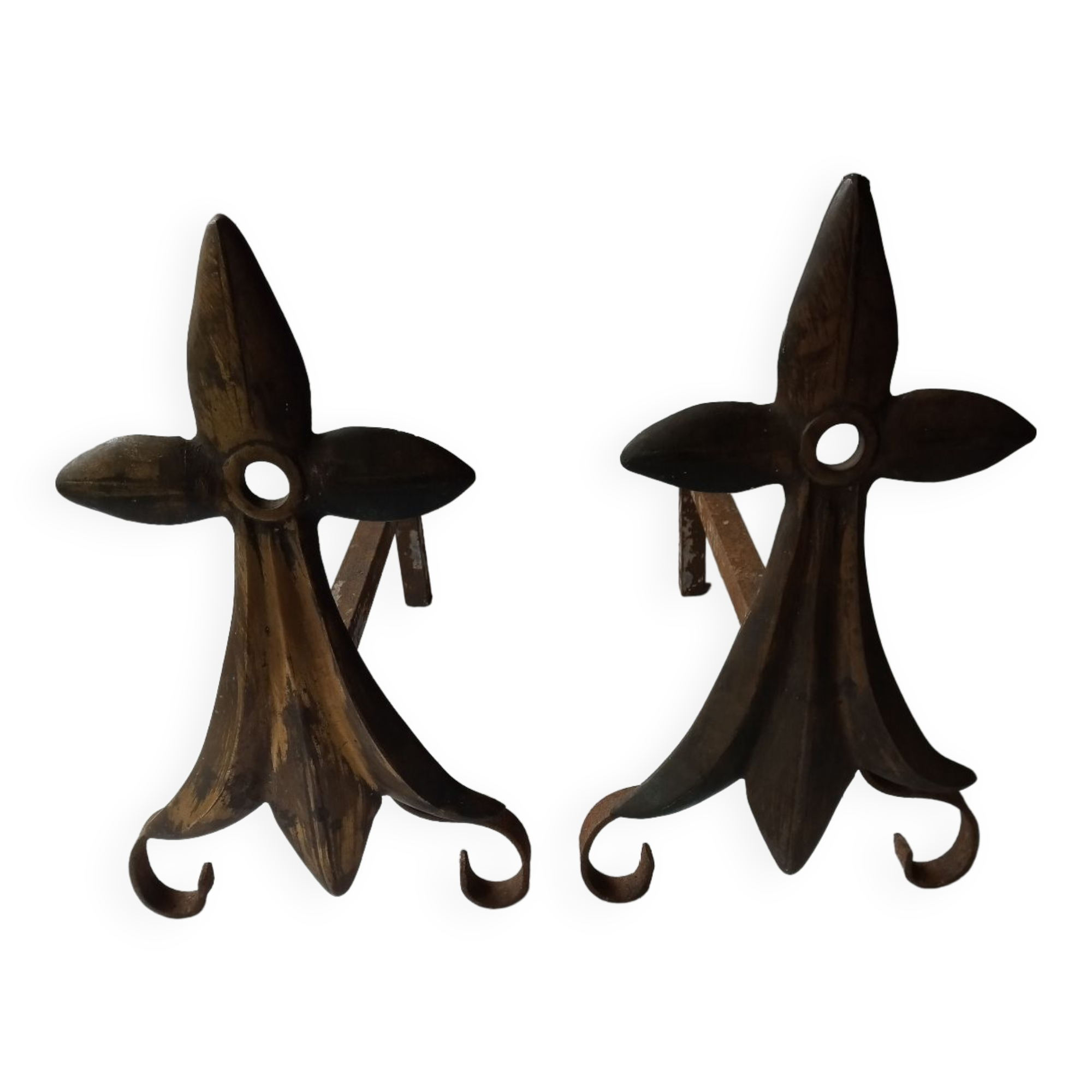 Bronze lily andirons