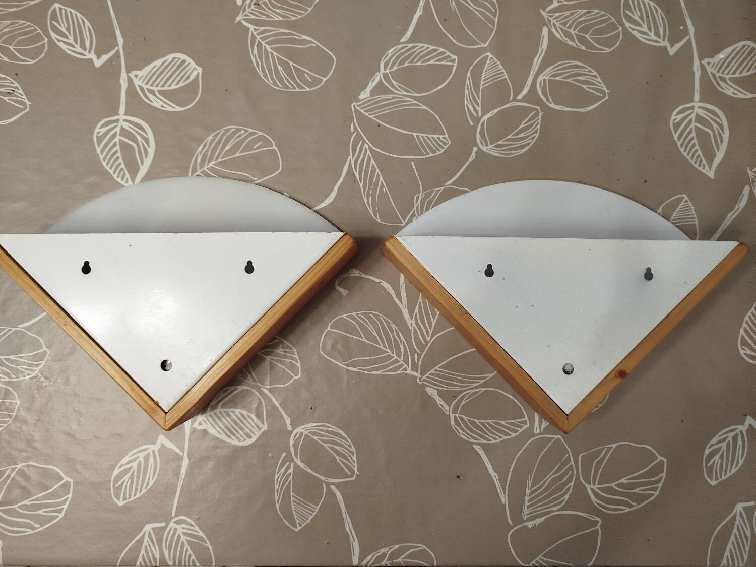 Pair of postmodern wood and plexiglass wall lights from the 1980s.