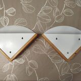 Pair of postmodern wood and plexiglass wall lights from the 1980s.