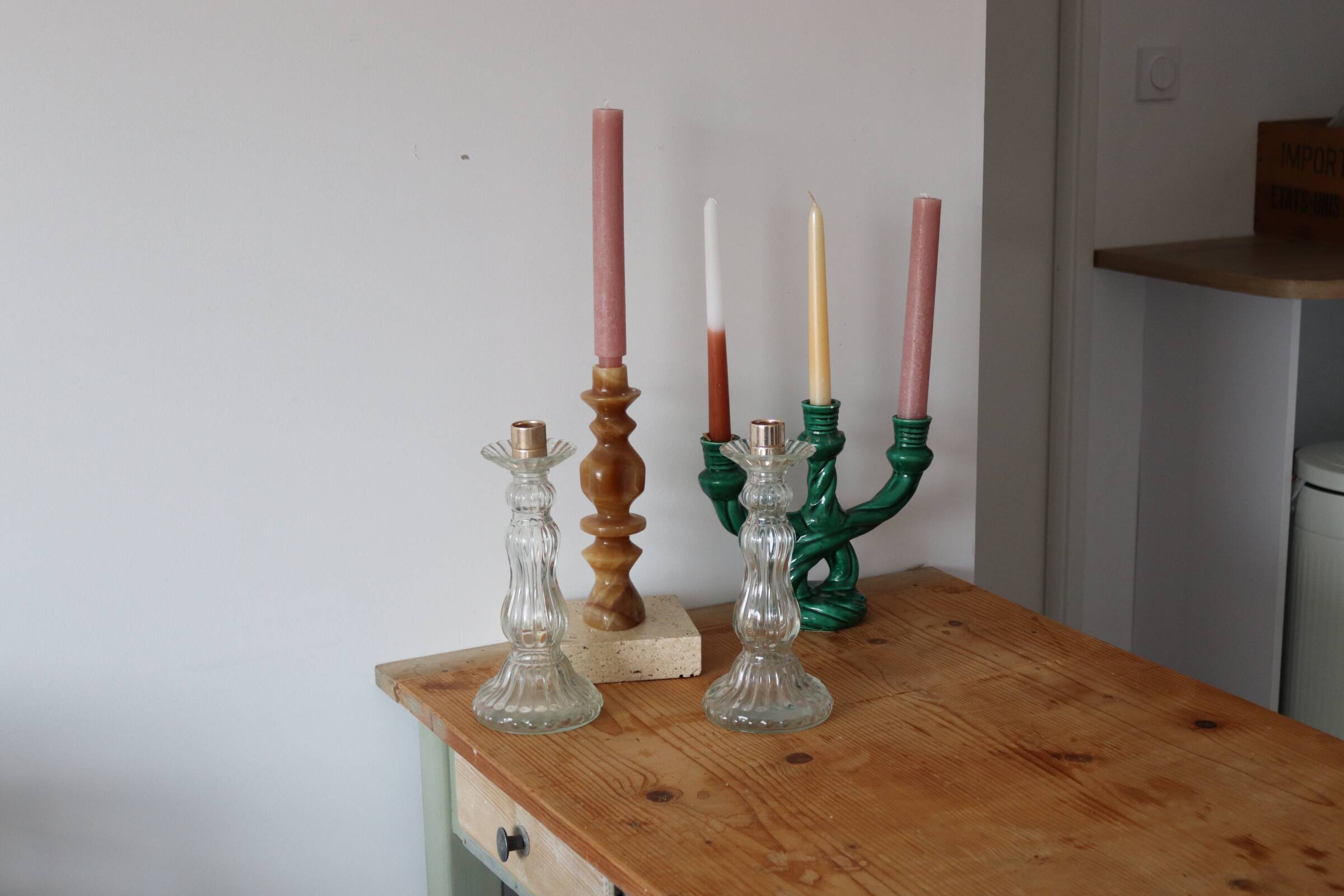 Pair of Roger Gallet glass candle holders