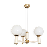 Lustre vintage français delmas montauban – 3 globes, ivoire et doré