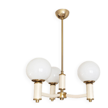 French vintage chandelier delmas montauban – 3 globes, ivory and gold