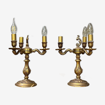 Pair of candlestick lamps, gilded bronze