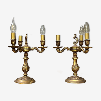 Paire de lampes bougeoirs, bronze doré