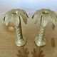 Pair of "palm tree" candlesticks in solid gilded brass, 1970