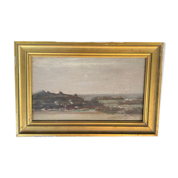Oil on panel view of the coast
