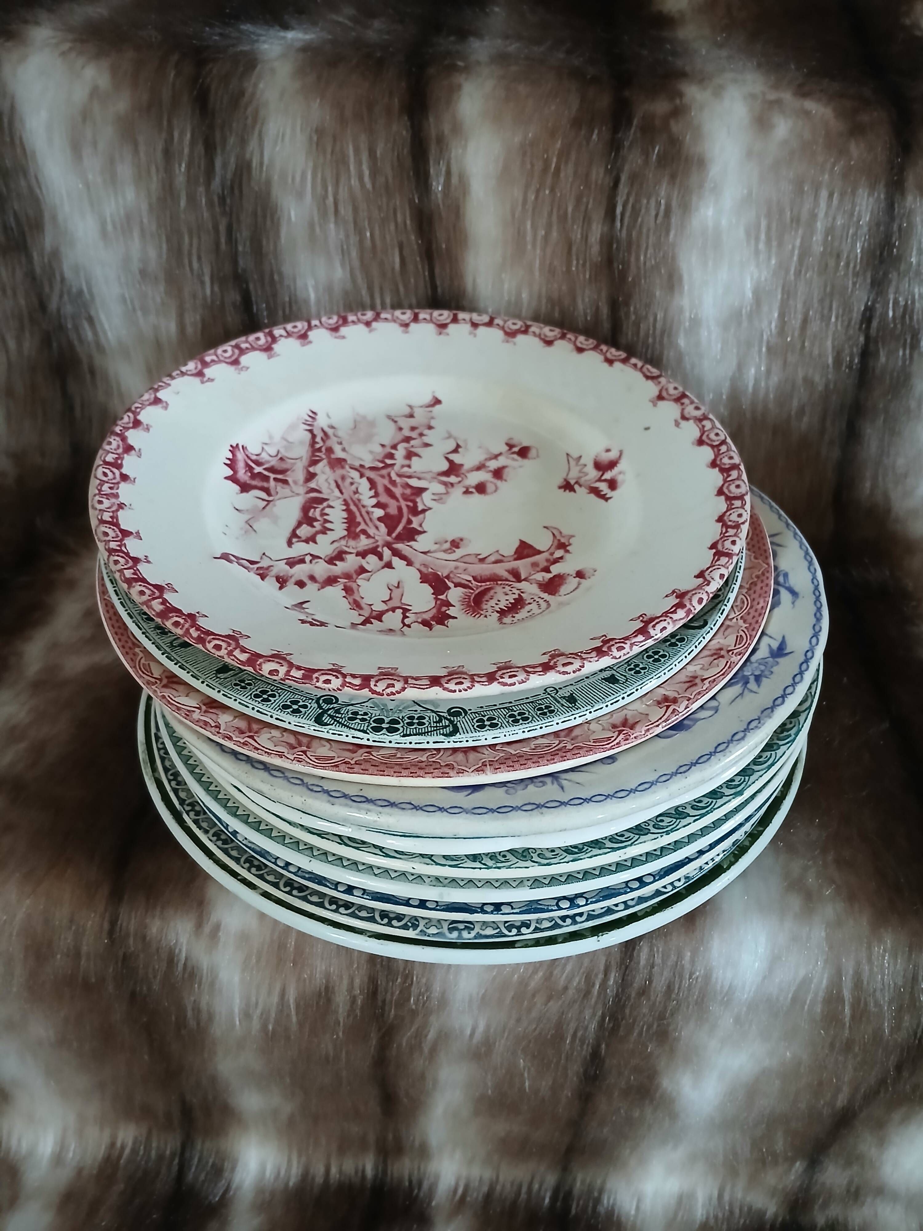 10 antique flat plates in ironstone