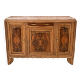 Large Art Deco buffet in walnut veneer and marble, 1930s