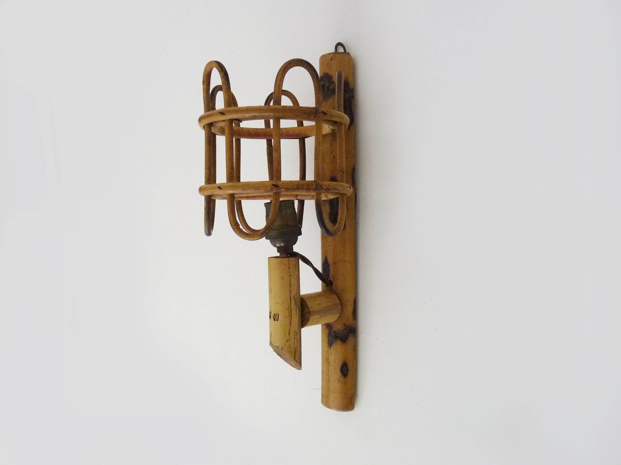Rattan bamboo lantern wall light. 1950s-1960s