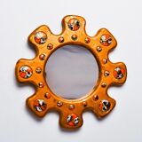 Sun-shaped modernist enamel mirror by J. Capo Esmaltes, Spain, 1970s