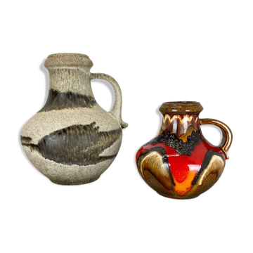Ensemble de deux vases de lave grasse en poterie « Multi-Color » par Scheurich, Allemagne, années 1970