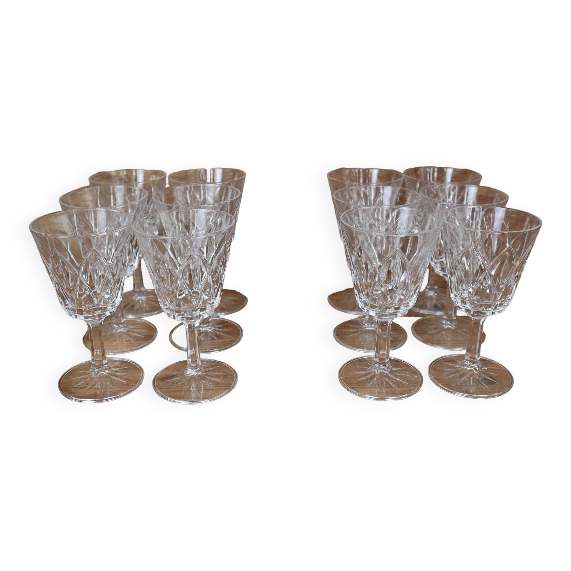 Set of 6 Arlequin red wine glasses in Reims crystal glass 1950