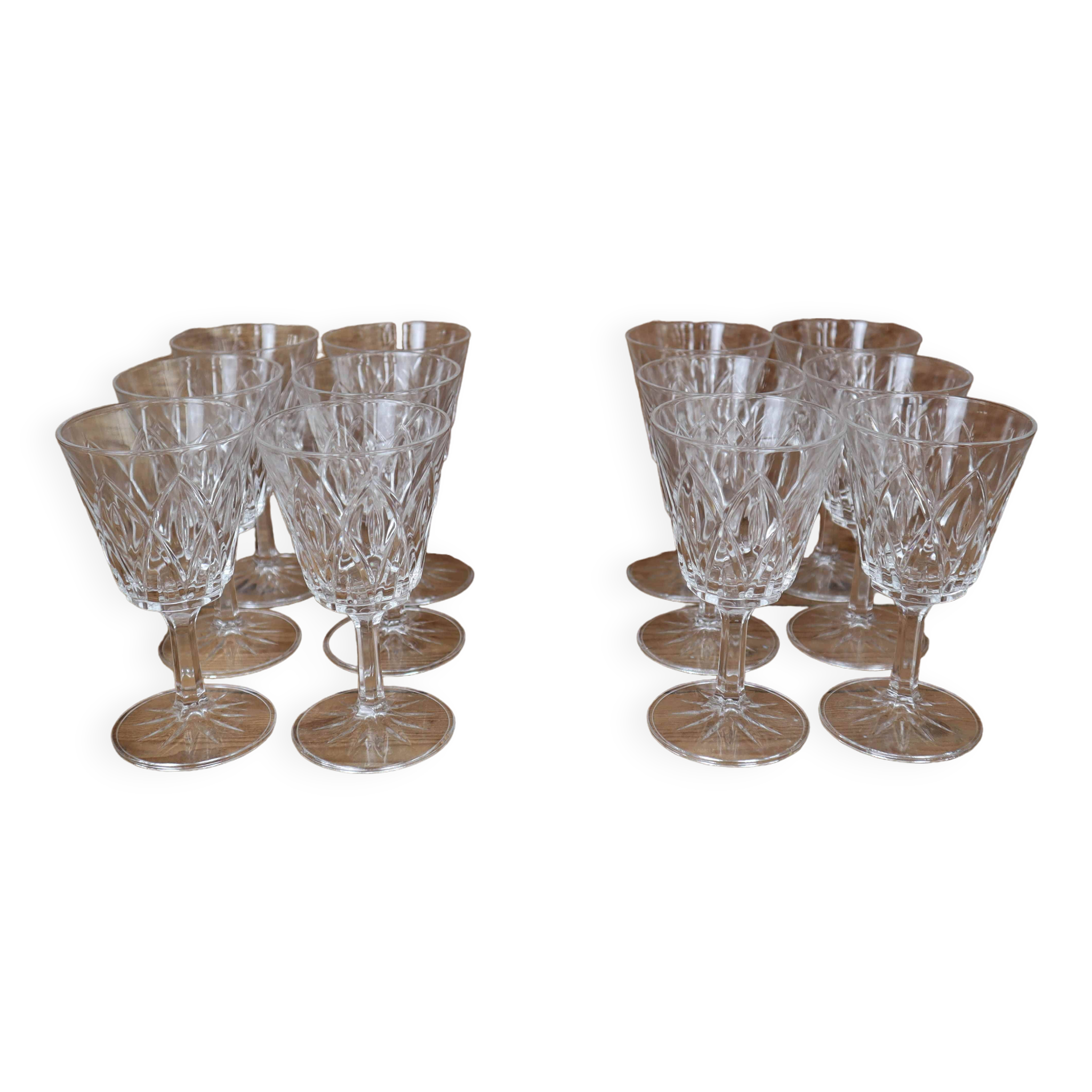 Set of 6 Arlequin red wine glasses in Reims crystal glass 1950