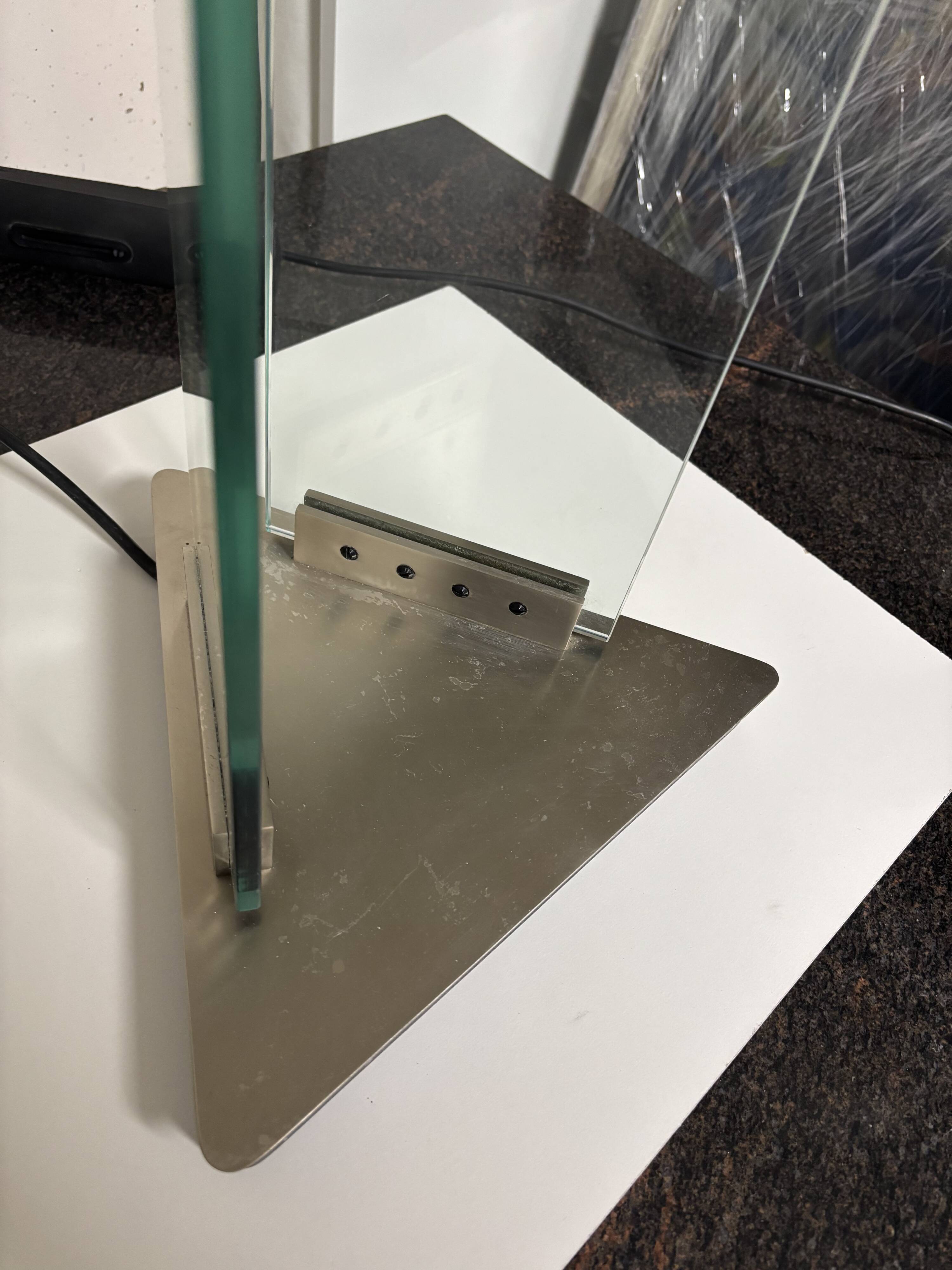 Glass and chrome-plated steel floor lamp, Mauro Marzollo, TVE 1980