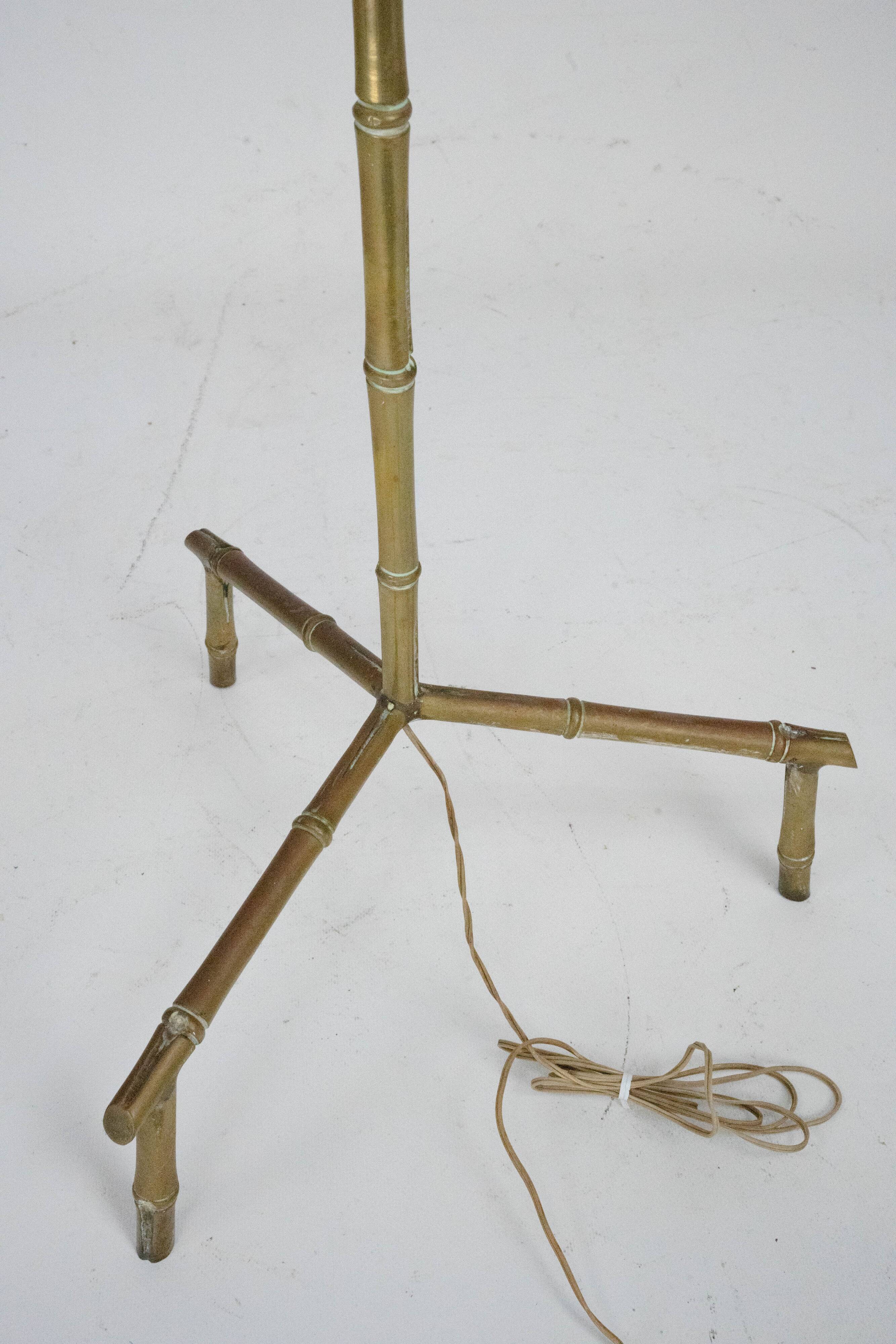 Mid-Century Italian Solid Brass Faux Bamboo Floor Lamp, 1960s