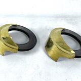 Mid-Century Modern pair of brass and thick smoked glass sconces. Italy 1970s