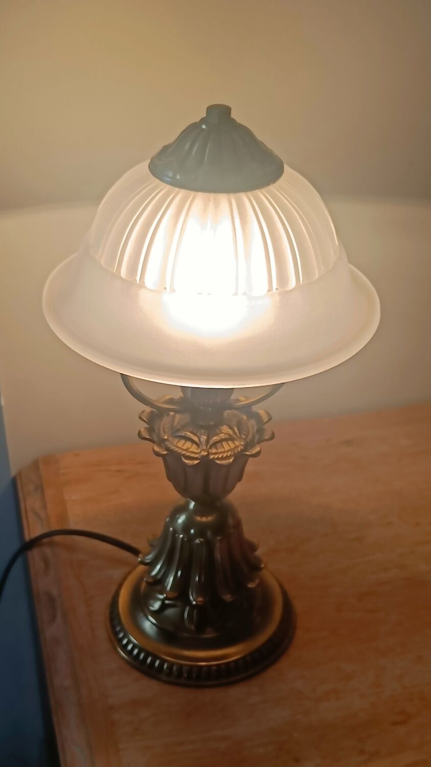 Vintage lamp in metal with brass finish and frosted opaline glass – 2 available