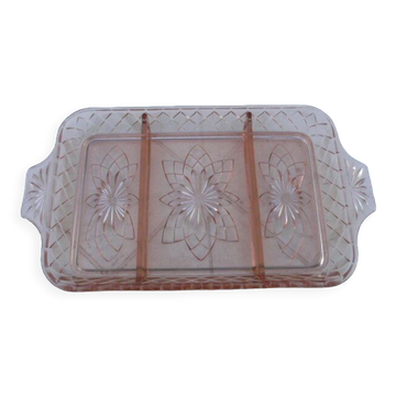 Serviteur plat ravier en verre ciselé rosaline portieux