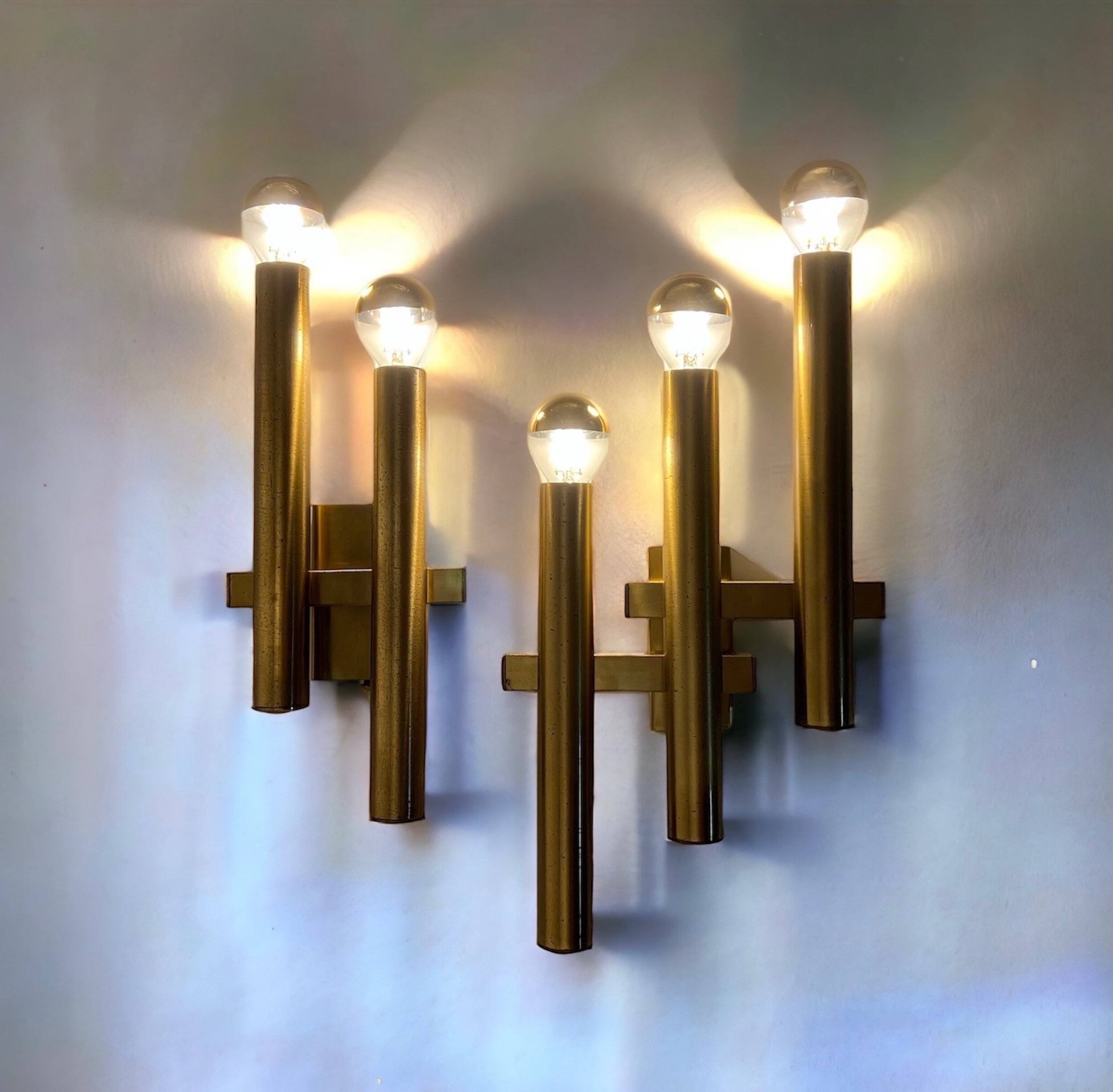 Paire d'appliques en laiton par Gaetano Sciolari pour Maison Boulanger, années 70