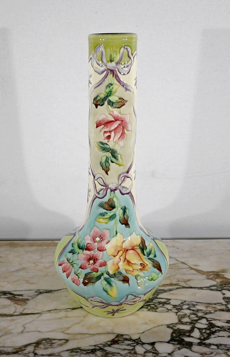 Important earthenware vase by Longchamp, Art Nouveau - 1900