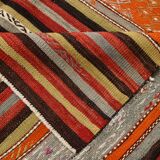 6x11 Peach Color Striped Kilim Rug, Antique Wool Kilim Rug, 165x326