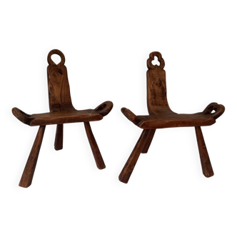Brutalist tripod chairs in solid wood