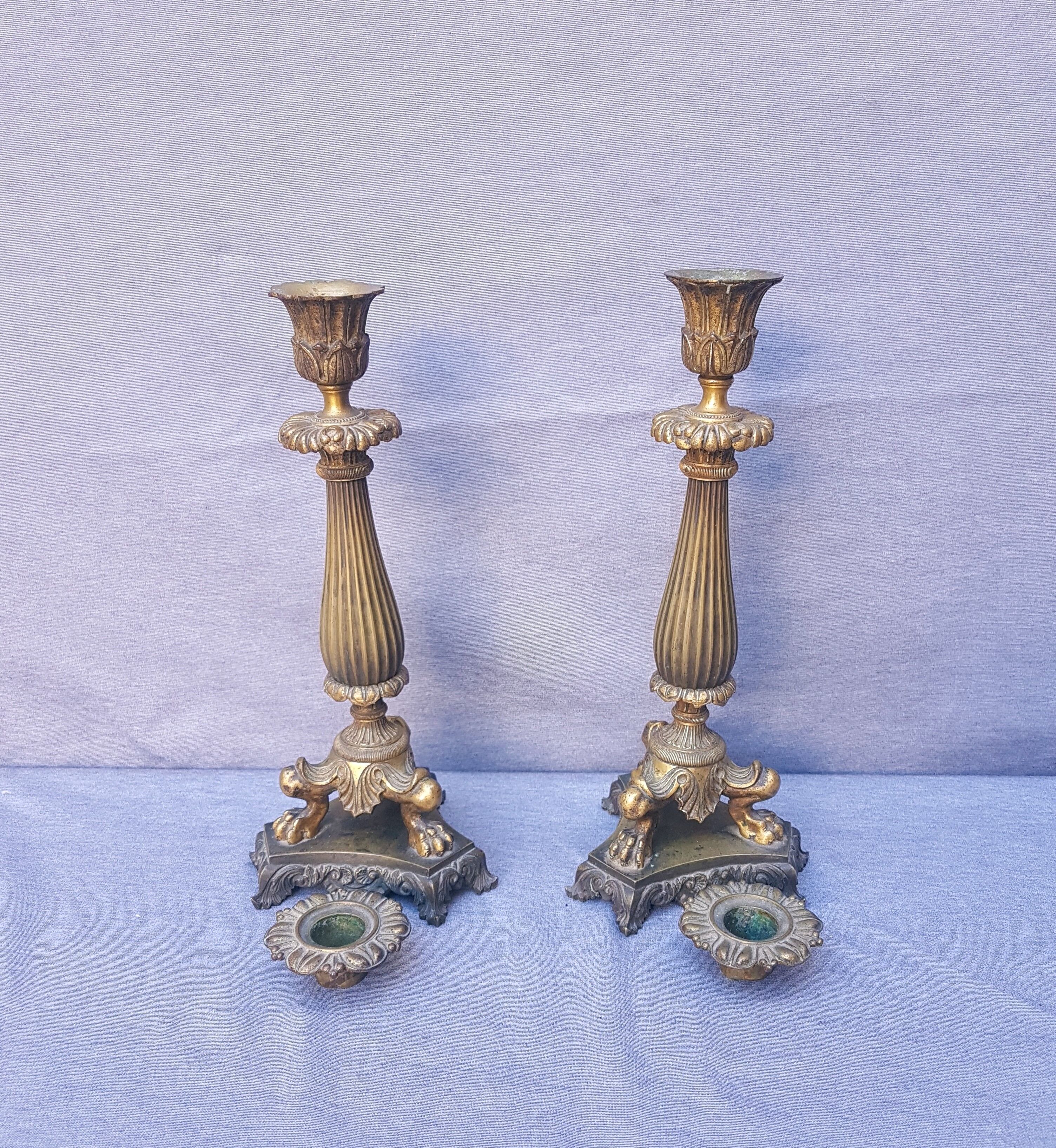 Pair of 18th-century bronze candlesticks Restoration