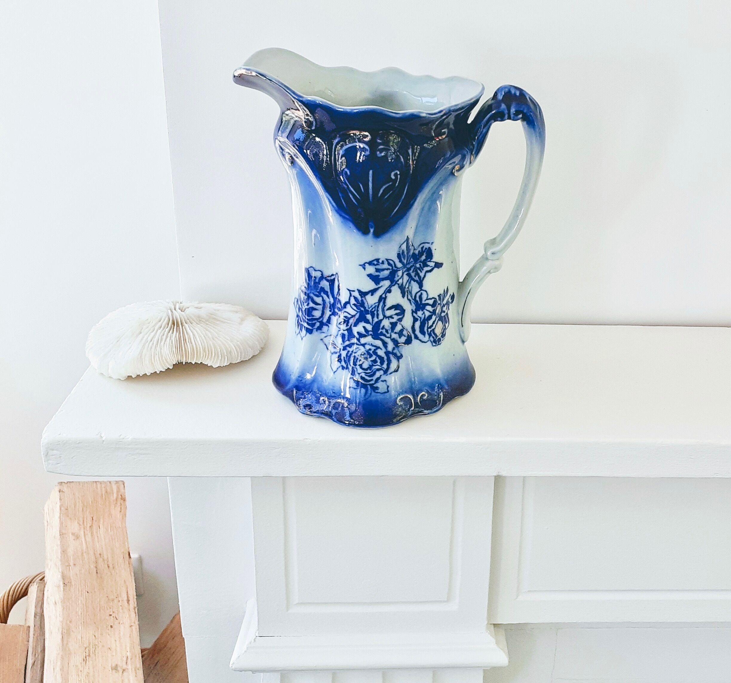 Old pitcher in blue flow, T.Rathbone, England circa 1910