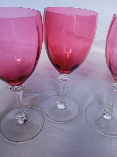 6 Verres à eau / vin cristal rose epoque 1900 Val St Lambert