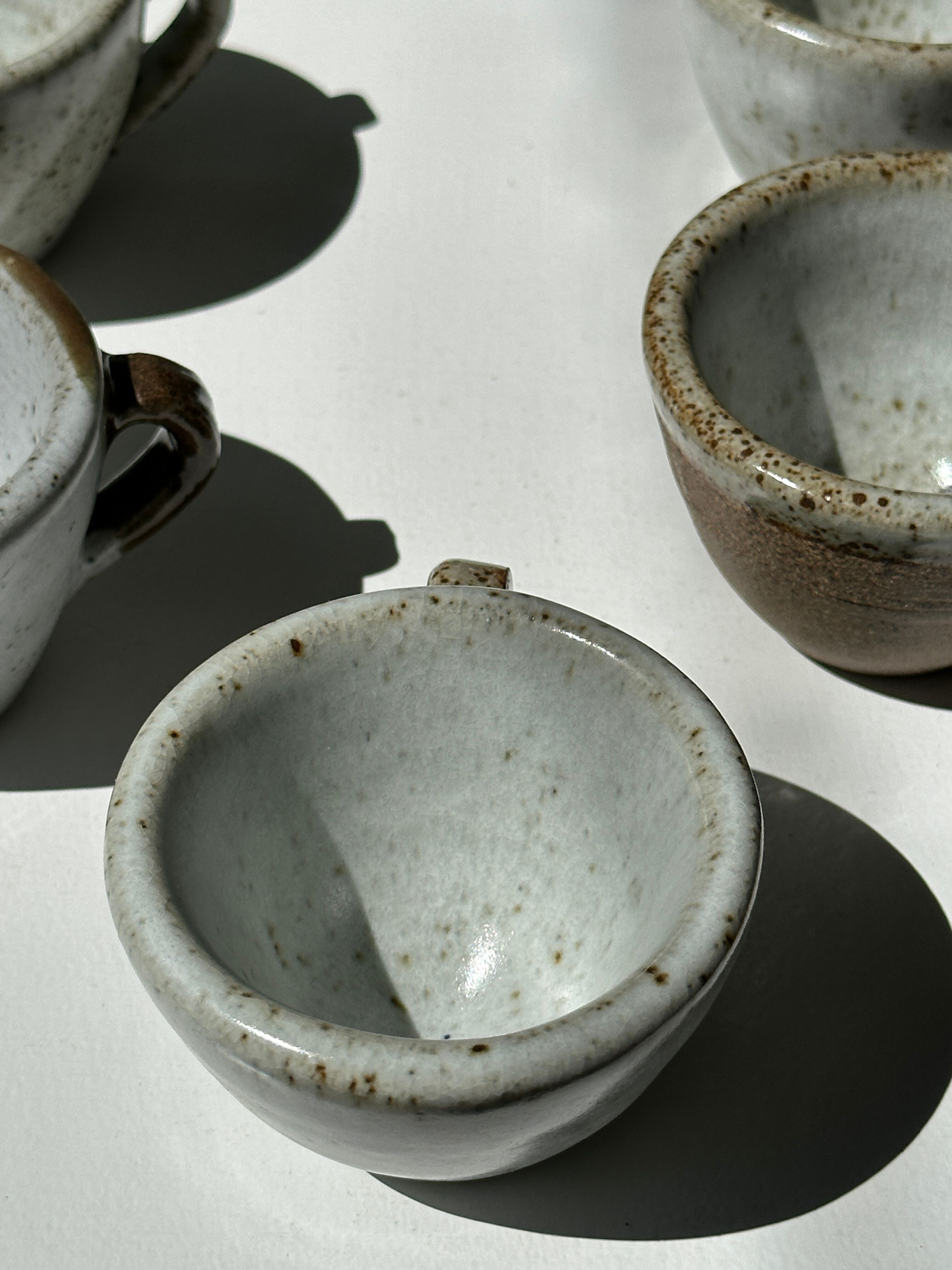 Set of 5 Indonesian ceramic handle coffee cups