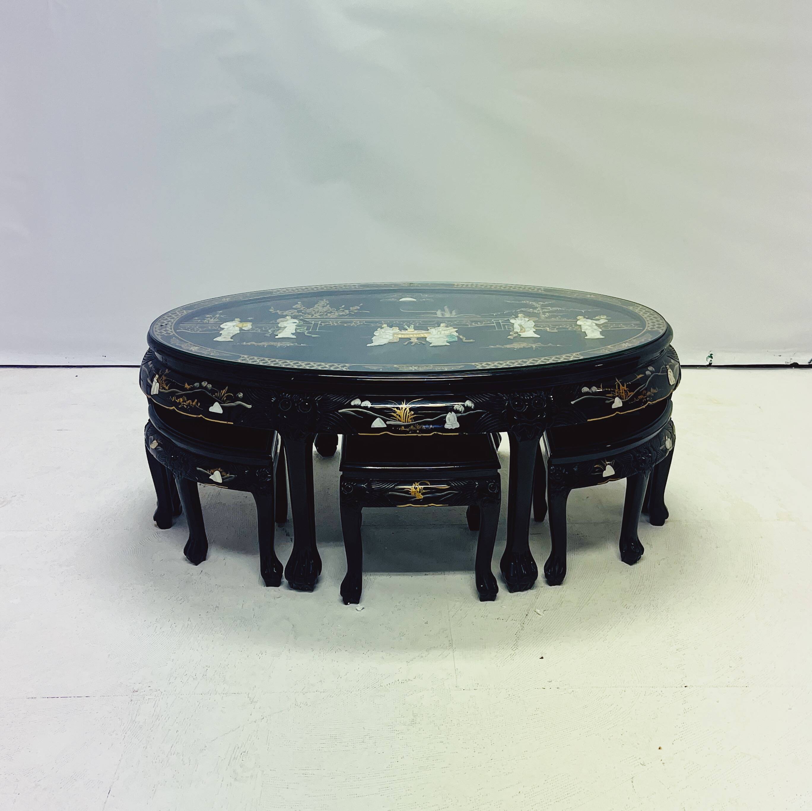 Chinese Coffee Table with 6 Matching Stools