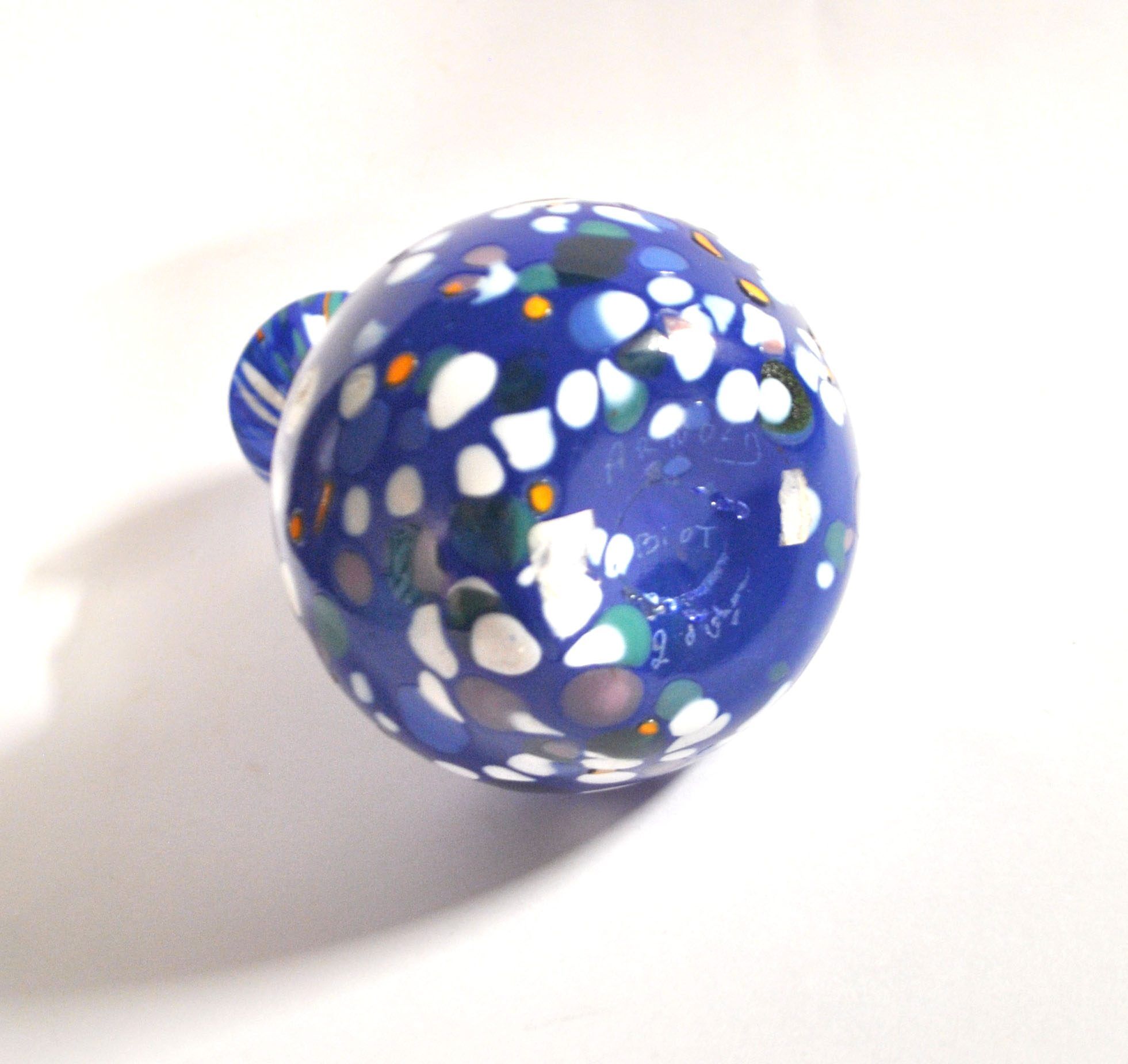 Vintage biot vase in double blown blue glass, coloured dot, design 2000 signed "arnold biot"