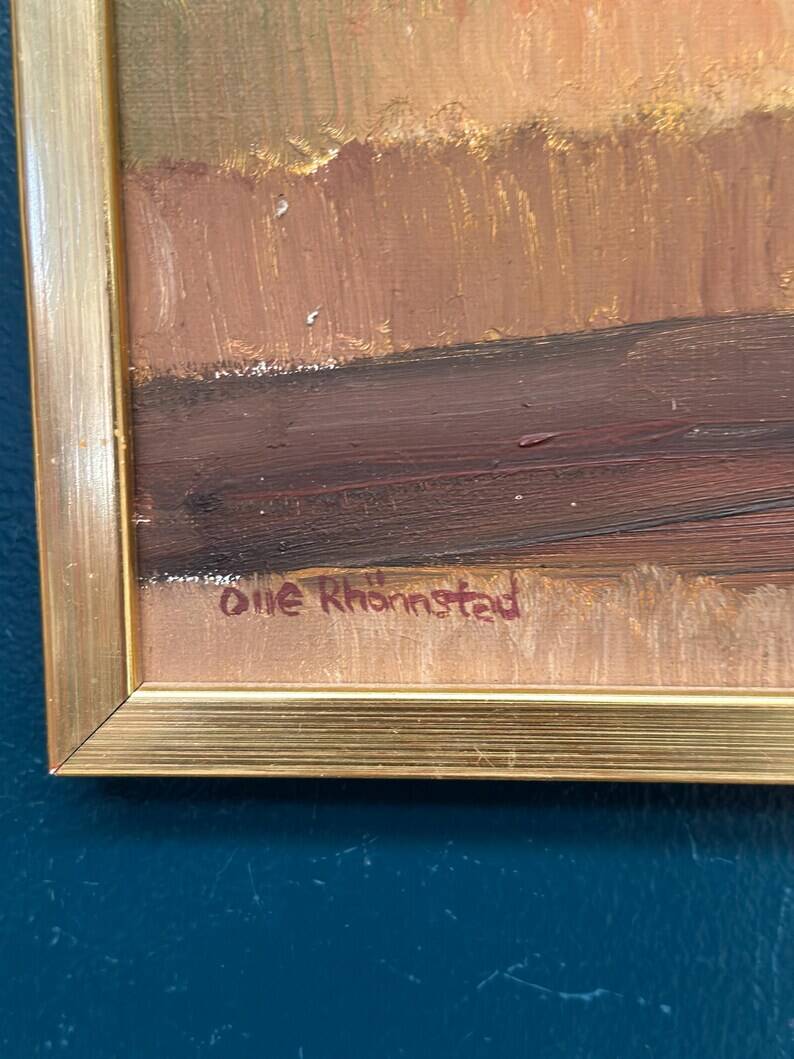 Original Swedish Oil on Canvas – "Landscape" by Olle Rhönnstad – Signed – Vintage and Framed – 43 × 35 cm (16.9" × 13.8")