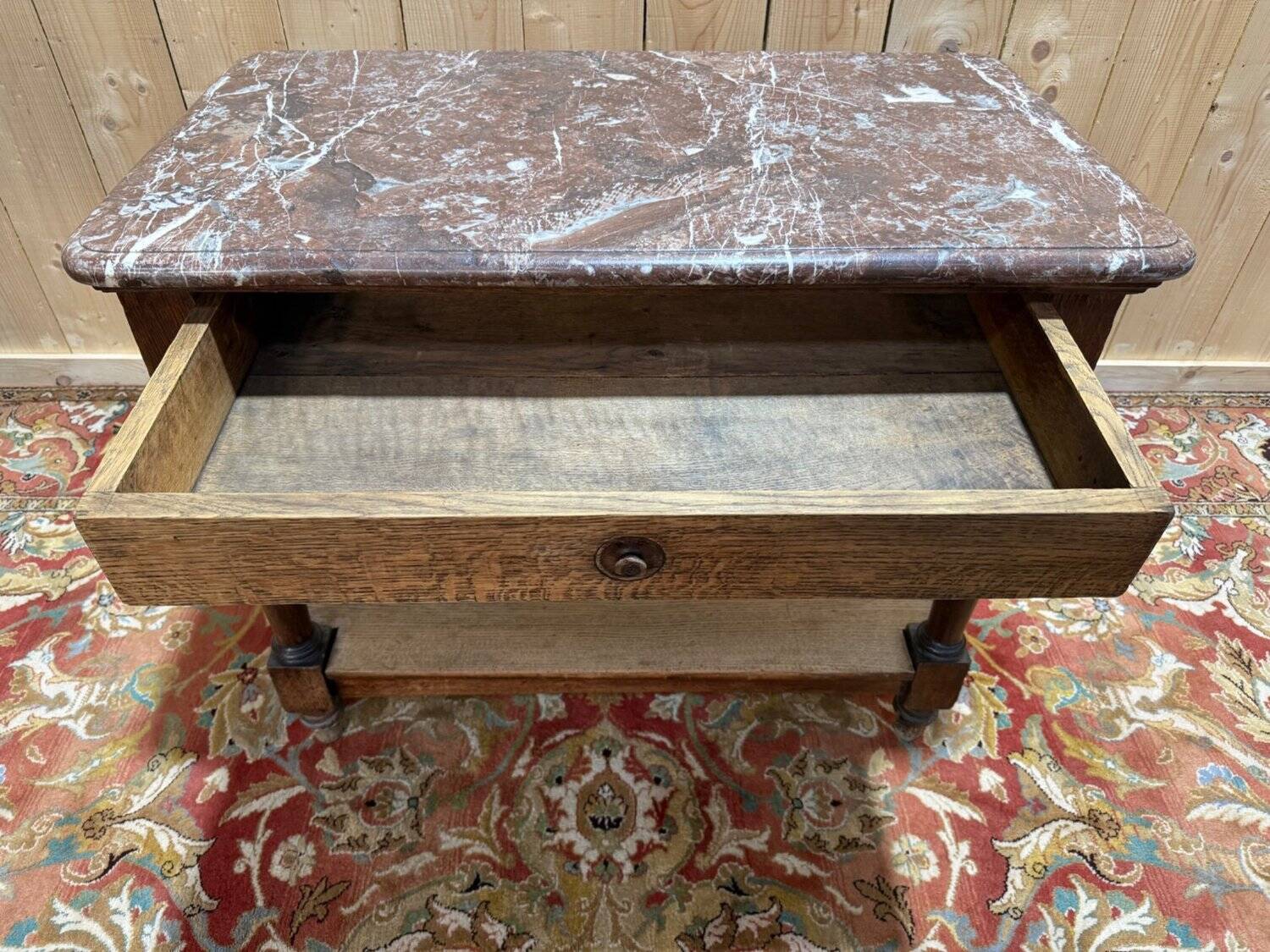 Gigier table - Napoleon III console in solid oak and marble