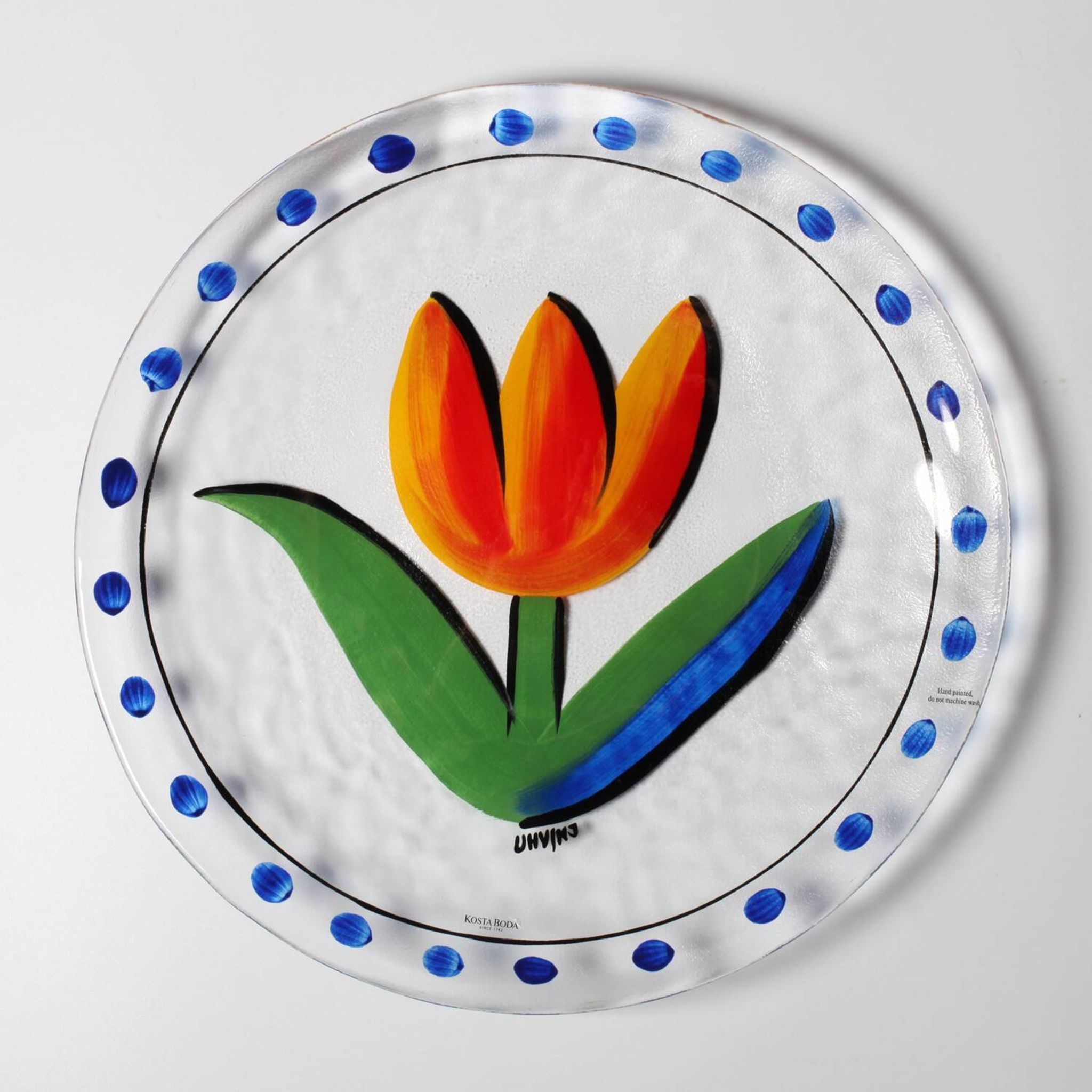 Large Kosta Boda Glass Plate by Ulrika Hydman Vallien / Sweden / 1991