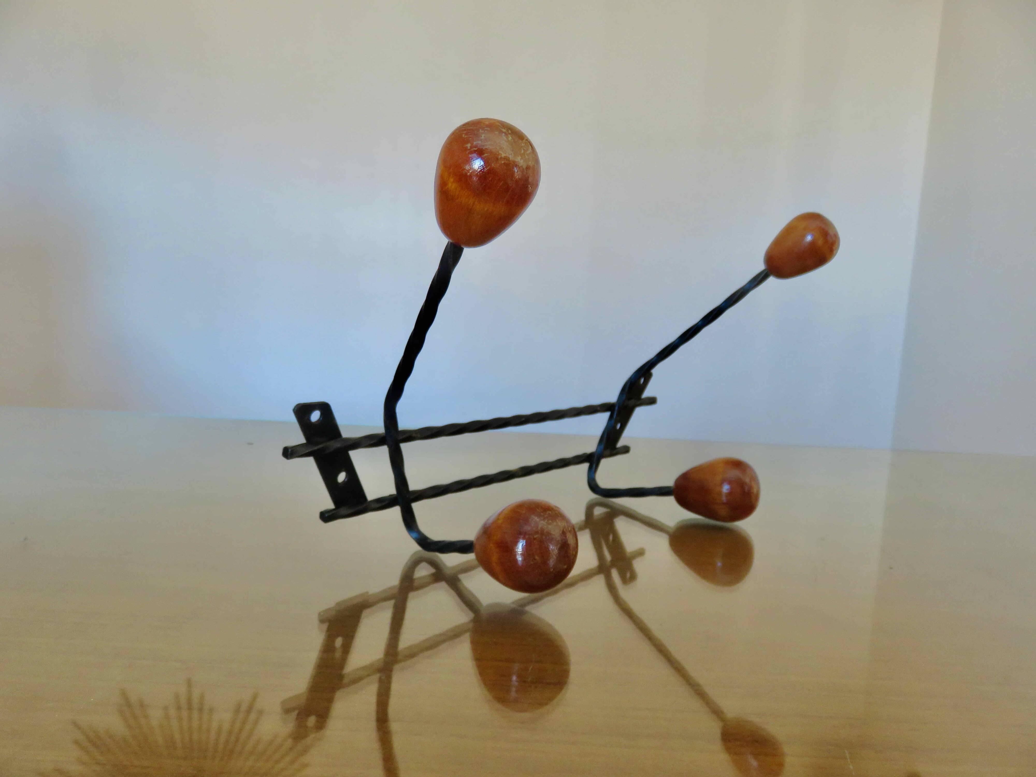 Scandinavian coat rack in metal and wood 60s 70s