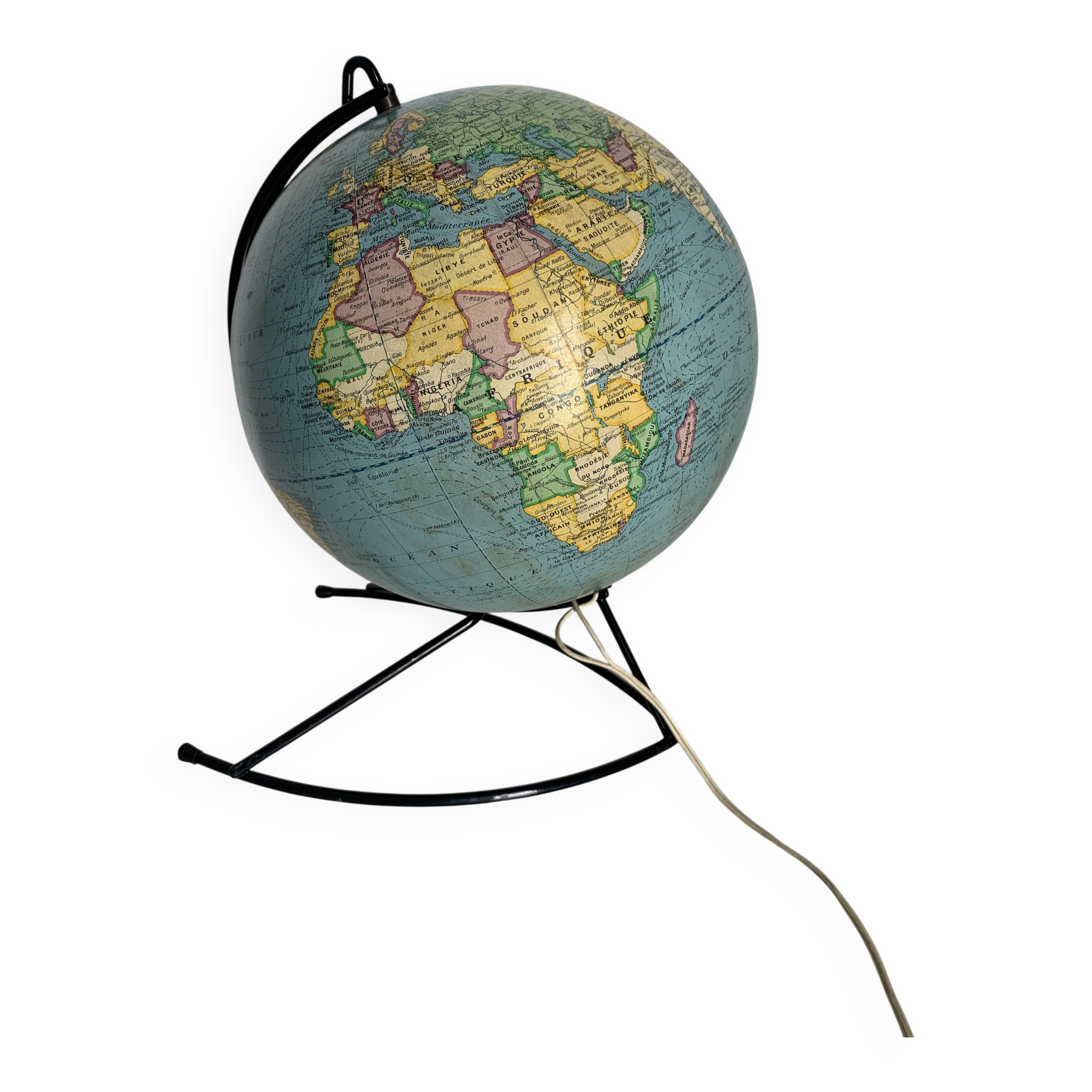 Vintage 1960 globe terrestrial world map Girard Barrère glass - 36 cm