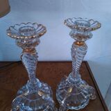 Pair of glass candlesticks and gilding