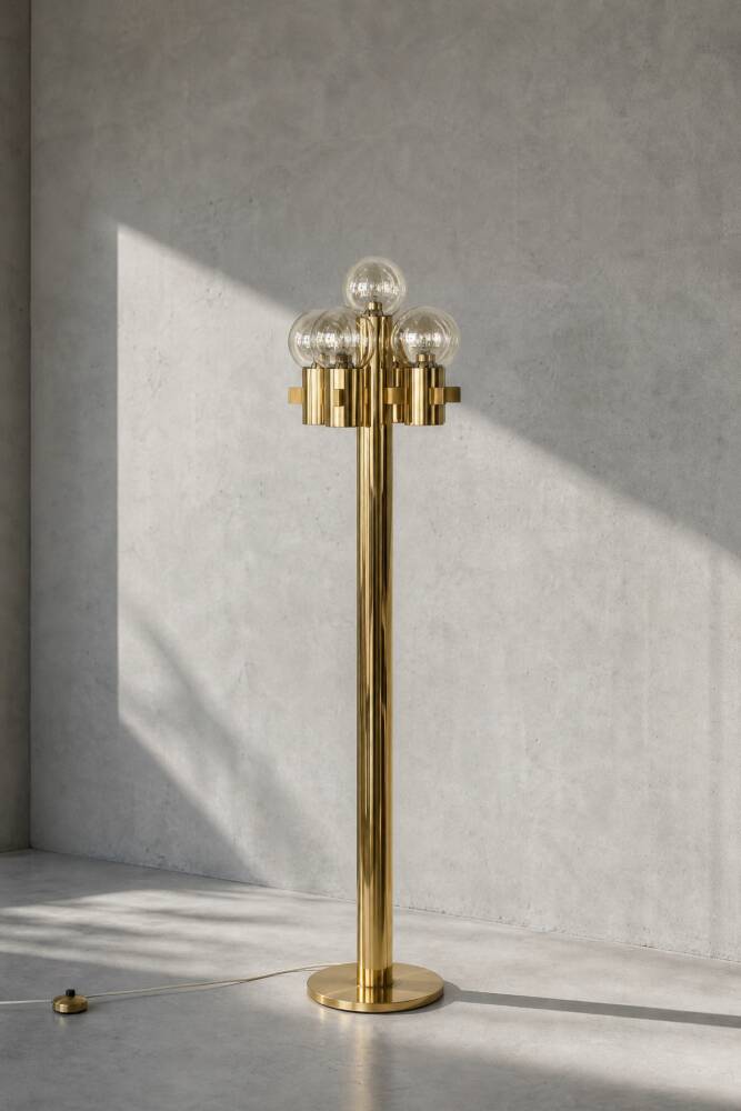 Vintage Mid-Century Scandinavian Modern Sculptural Gold Floor Lamp