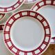 6 flat plates Badonviller ironstone with red geometric decoration