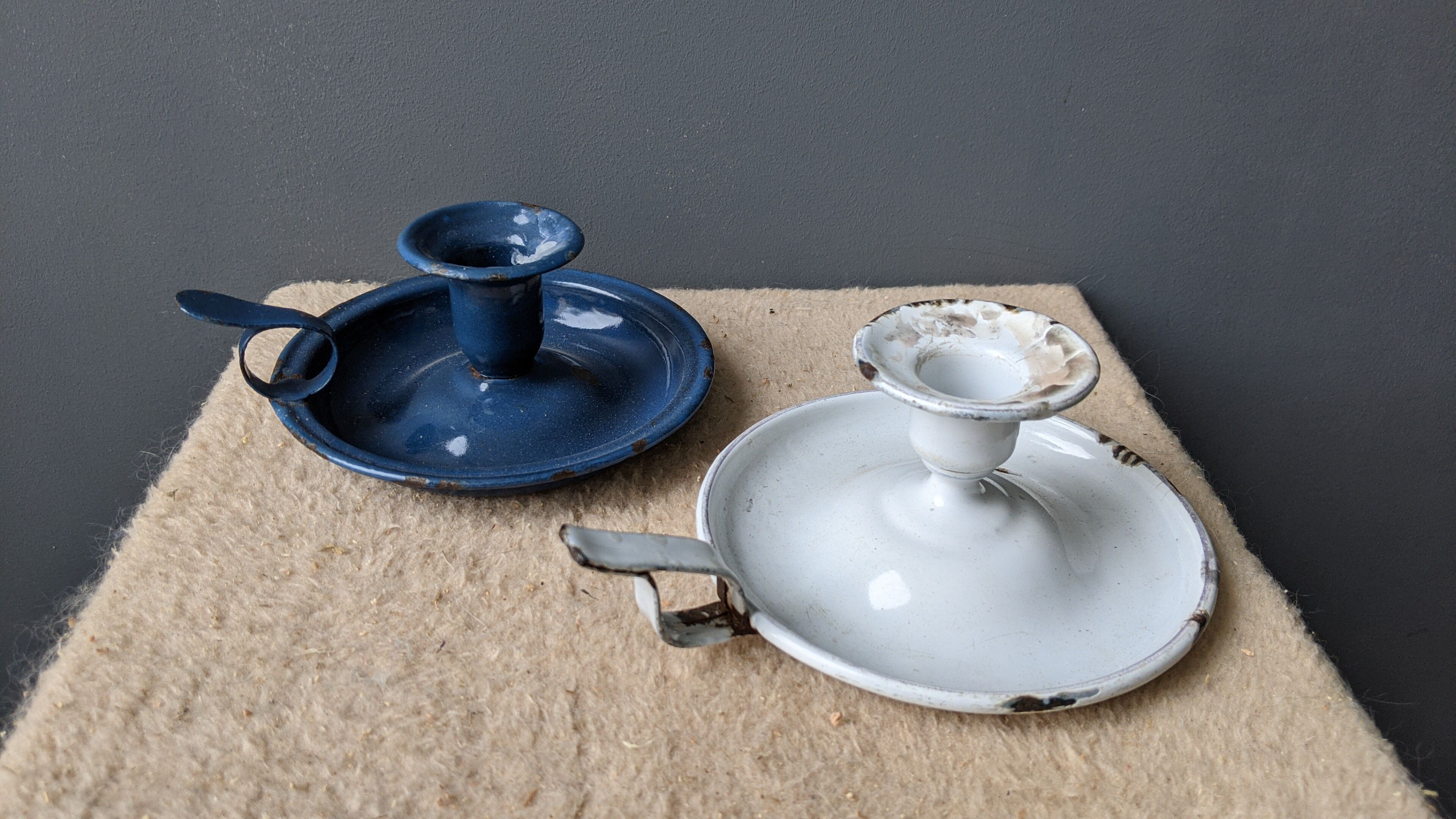 Duo of enamelled candlesticks