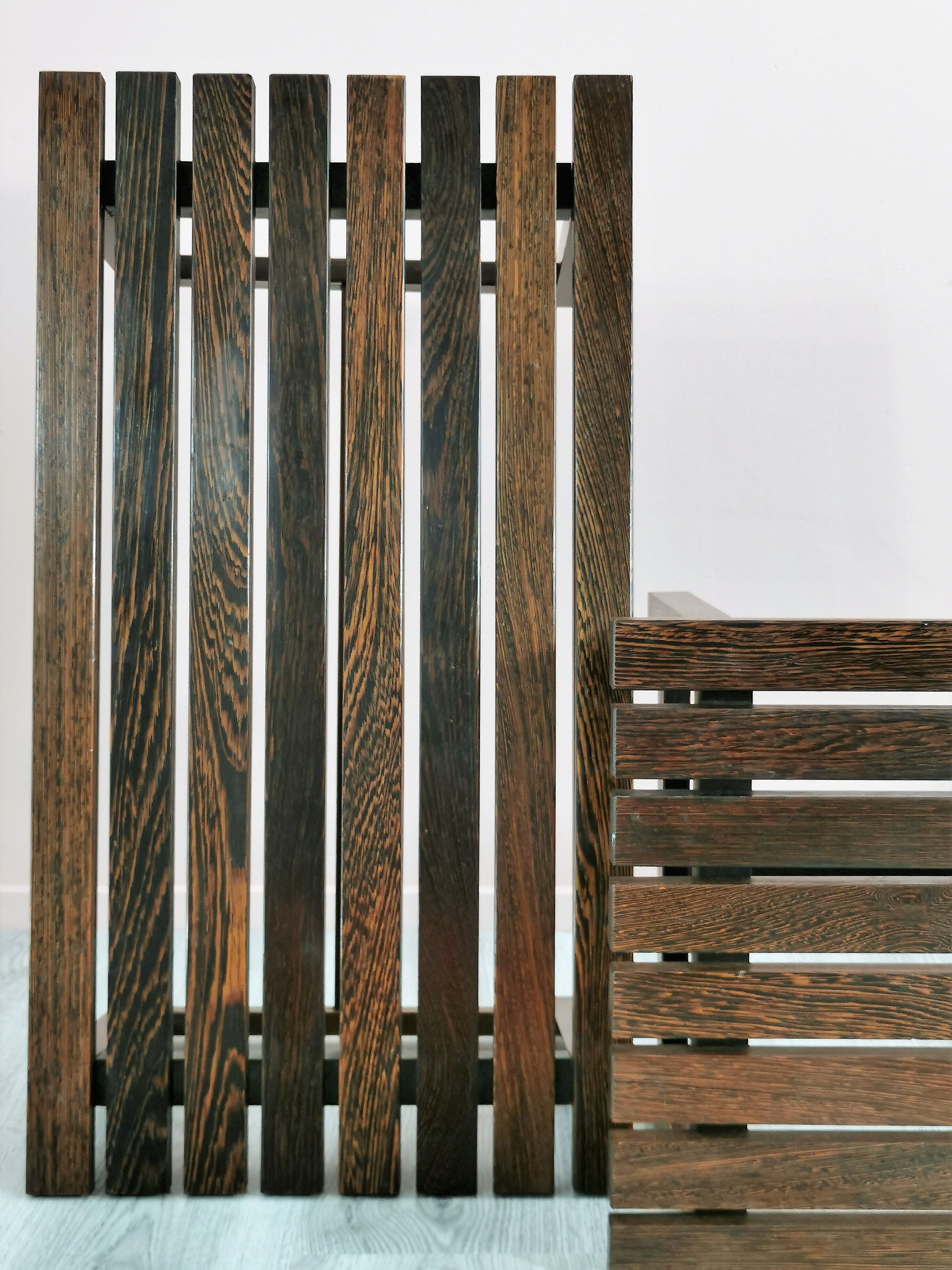 Set of 2 wenge wood slat benches 1970's