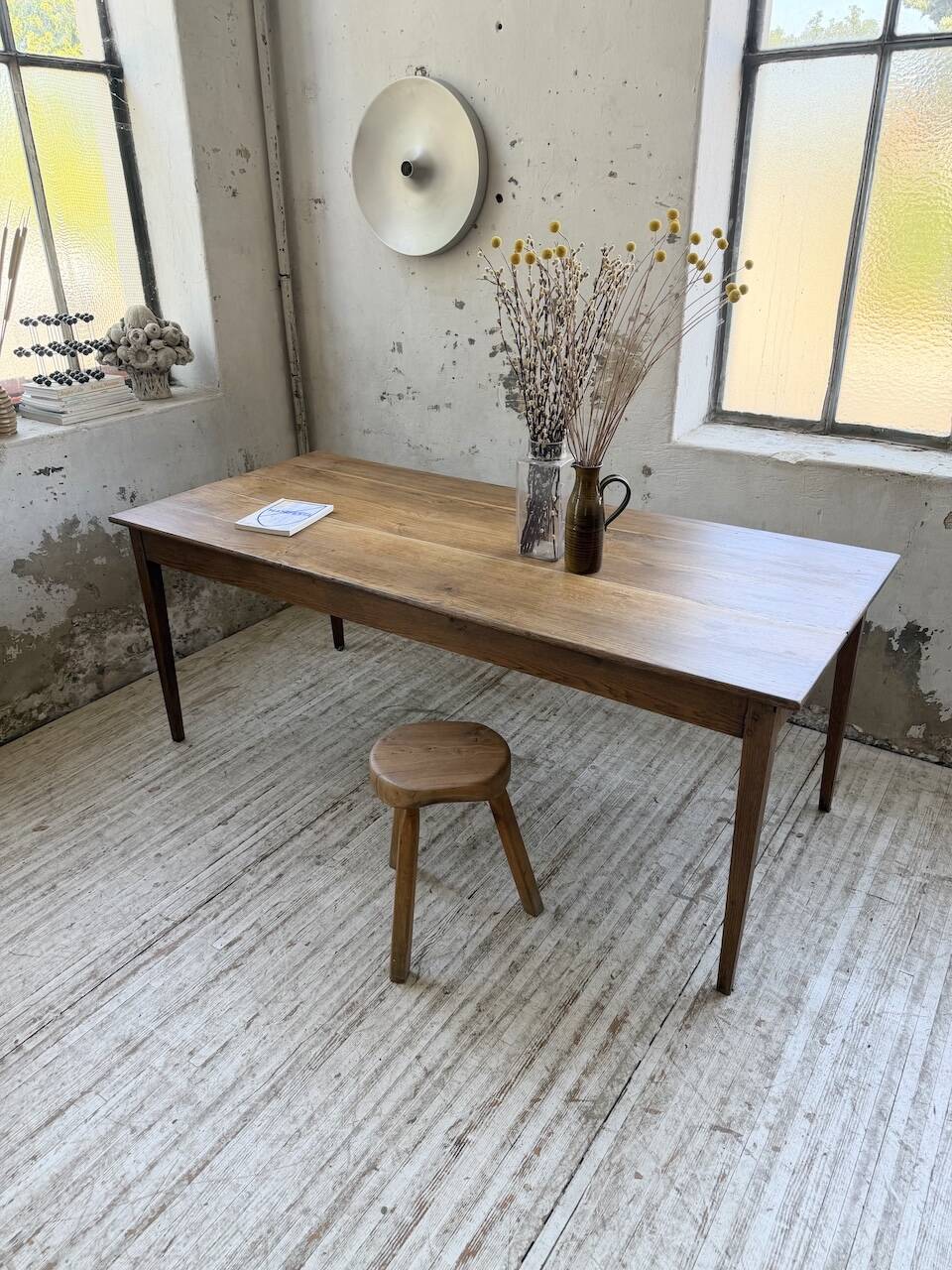Table de ferme chêne pieds fuseaux 1950