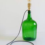 Mid-Century Green Glass Demijohn Table Lamp, Brass Fittings, Contemporary Shade