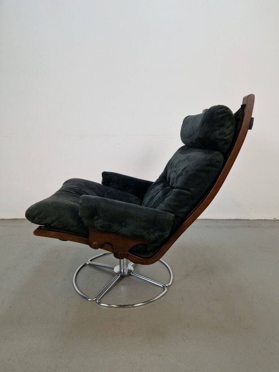 Vintage Black Alcantara Lounge Chair by Bruno Mathsson for Dux, 1960s