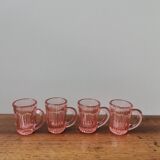 Lot de 4 verres à liqueur en verre rose vintage moulé