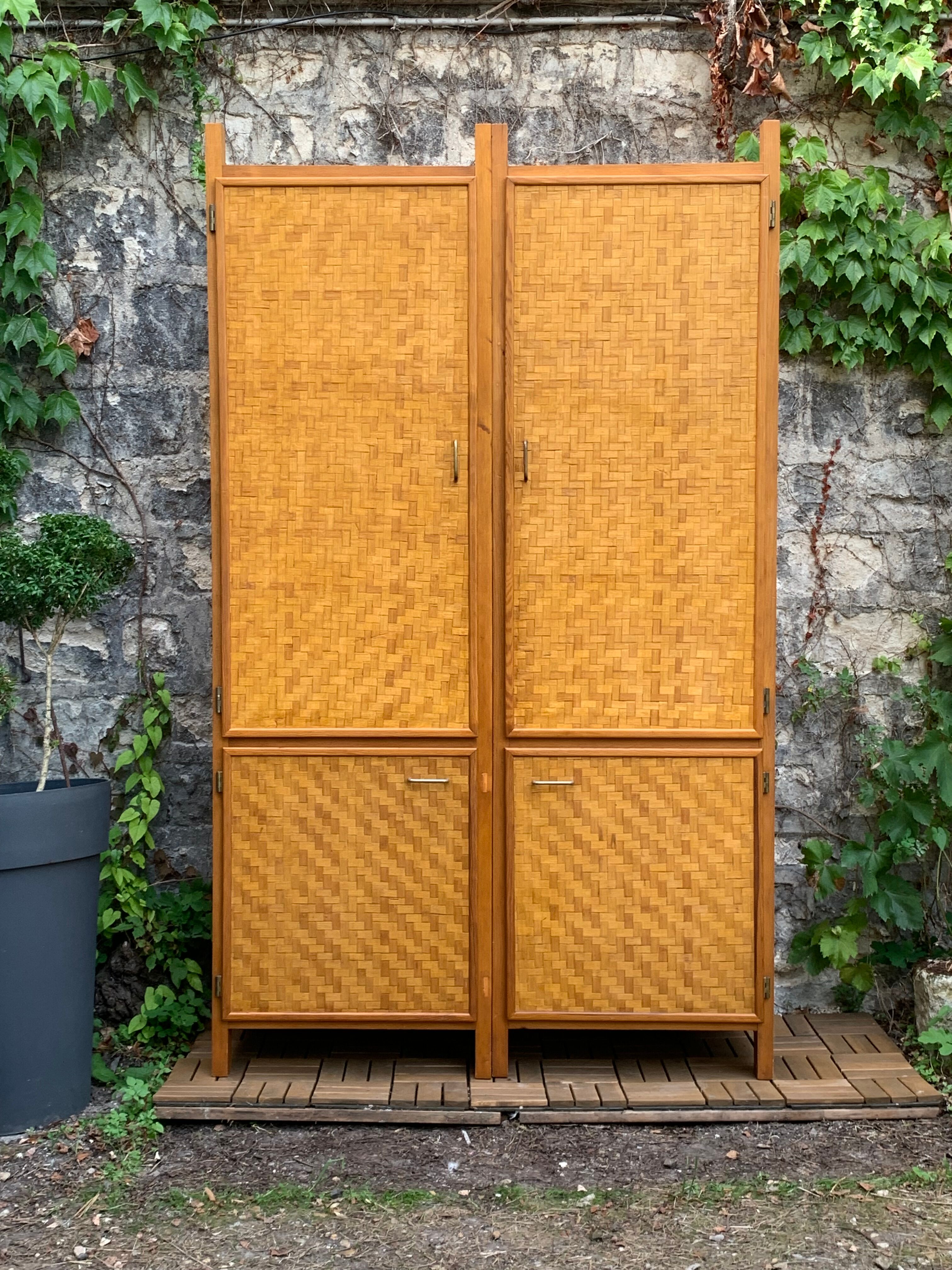 Bamboo cabinet woven and modular pine vintage 1960