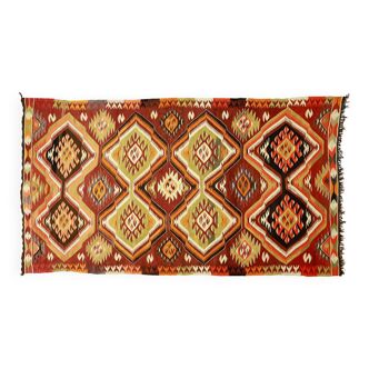 Area kilim rug ,vintage wool turkish handknotted kilim, 286 cmx156 cm rug