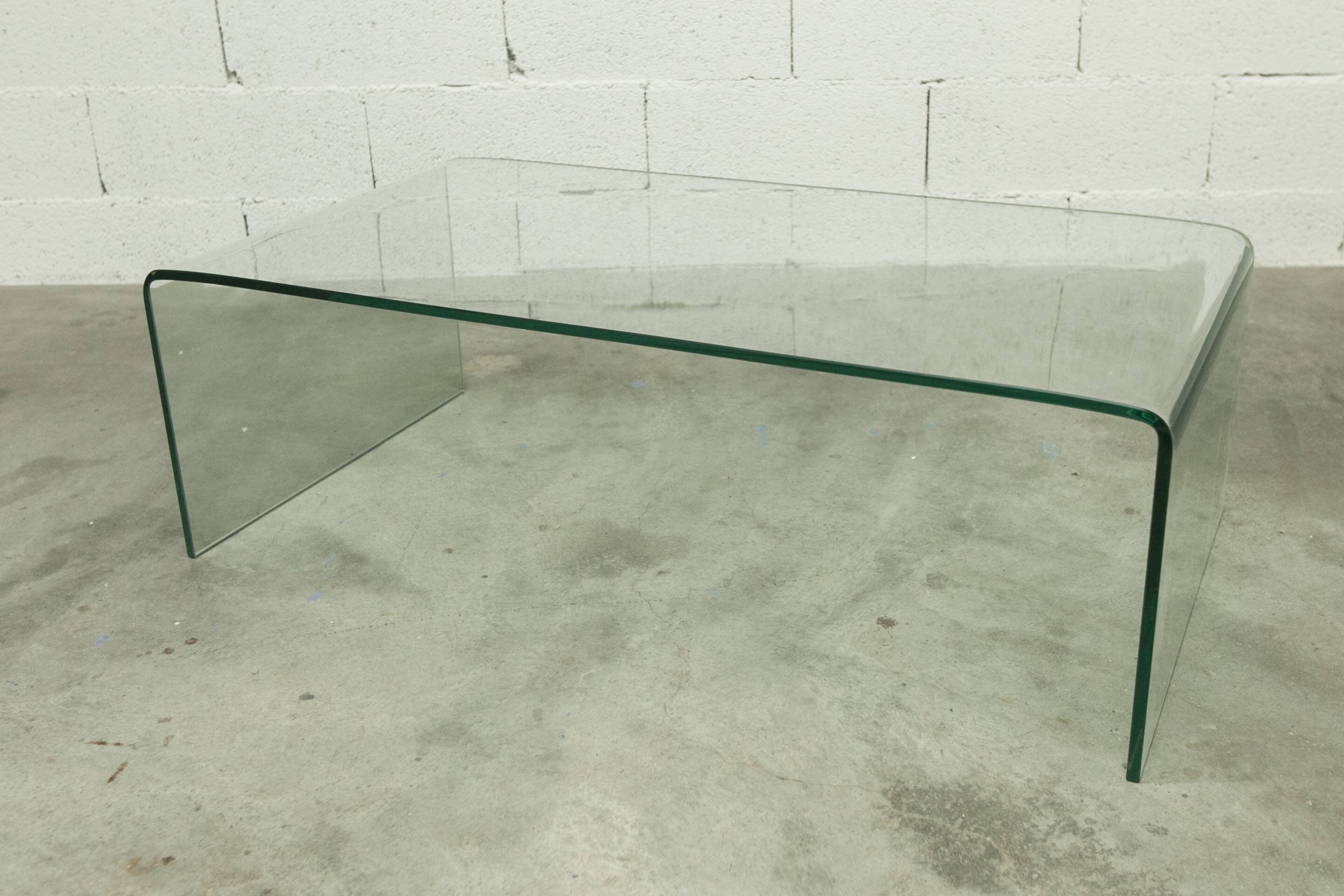 Postmodern Rectangular Curved Tempered Glass Coffee Table, 1990