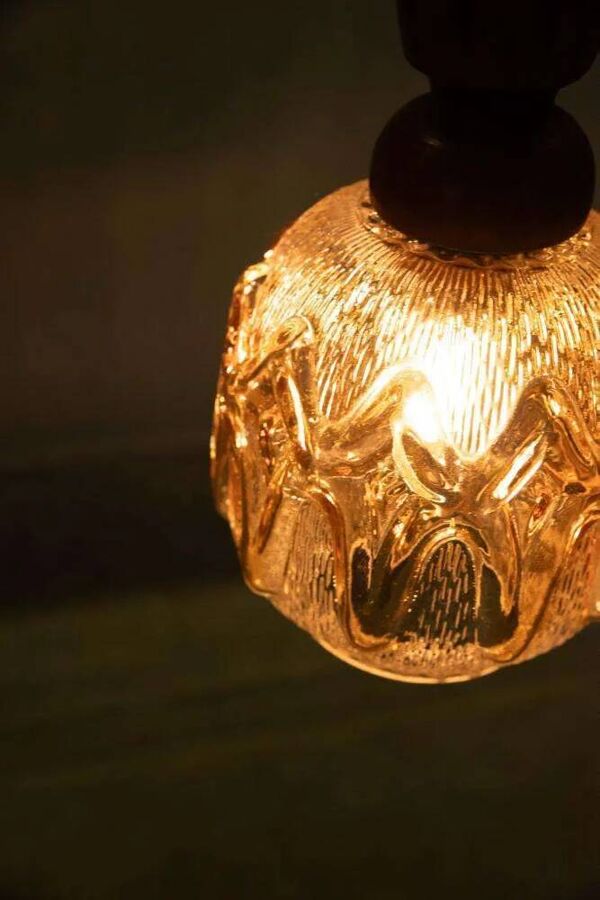 Suspension en verre brutaliste des années 70, suspension suédoise vintage